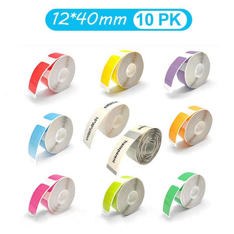 Label Printer Tape - Rouleau d'autocollants thermiques transparents colorés 12x40mm,