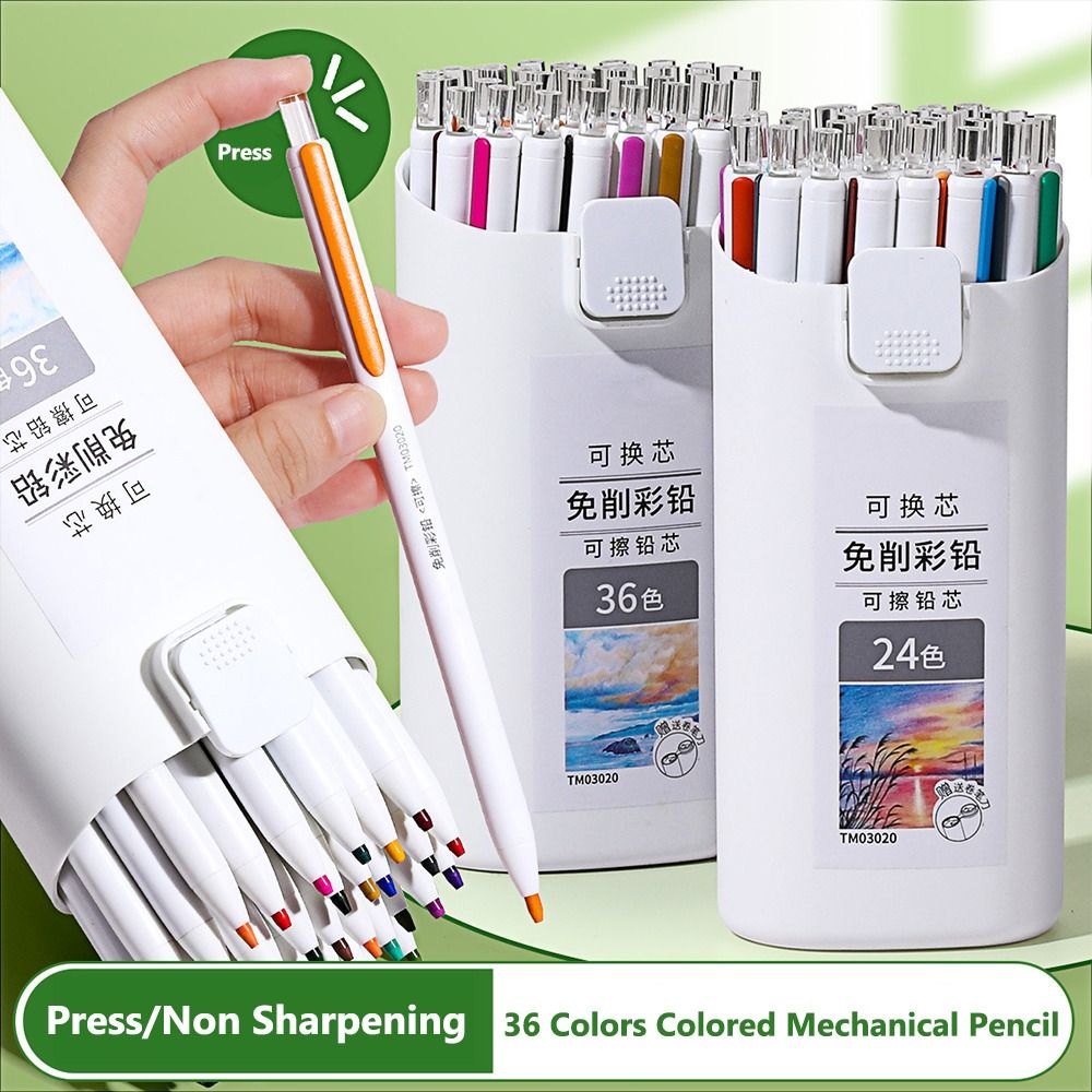 Mechanical Pencil Lead - Crayon de couleur non-taillant, rechargeable, à